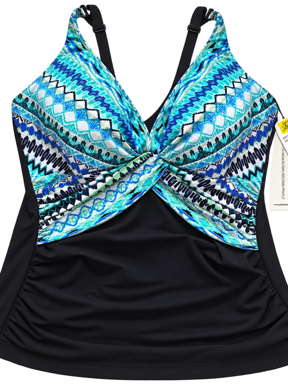 Black & Teal Twist-Front Women’s One-Piece Swim Top